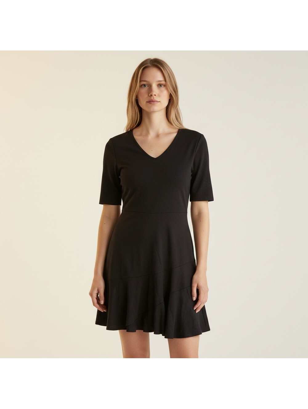 Maurices Dress Women XS Black Sheath Short V-Neck Zipper Short Sleeve Rayon